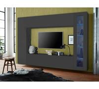 Dmora Parete attrezzata Donatello, Set Salotto Porta TV, Mobile Soggiorno Multiuso con vetrina e Luce LED, 100% Made in Italy, cm 260x30h180, Antracite