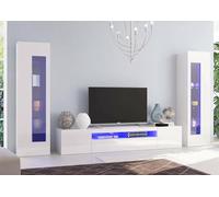 Dmora - Parete attrezzata Enzo, Set Salotto Porta TV, Mobile Soggiorno Multiuso con Luce LED, 100% Made in Italy, cm 290x40h162, Bianco Lucido