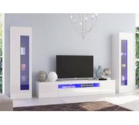 Dmora - Parete attrezzata Enzo, Set Salotto Porta TV, Mobile Soggiorno Multiuso con Luce LED, 100% Made in Italy, cm 290x40h162, Bianco Lucido