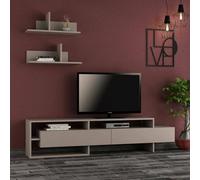 Dmora - Parete attrezzata Eudora, Composizione Soggiorno, Mobile Salotto Multiuso, Armadio Porta TV, 180x32 h42 cm, Beige