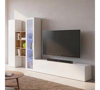 Dmora Parete Attrezzata Eugenio 30x320x180h cm Bianco Lucido 15 Ripiani 3 Ante, Apertura Battente e a Ribalta Made in Italy