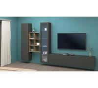 Dmora Parete attrezzata Eugenio, Set Salotto Porta TV a 3 Ante, Mobile Soggiorno Multiuso con vetrina e Luce LED, 100% Made in Italy, cm 320x30h180, Antracite