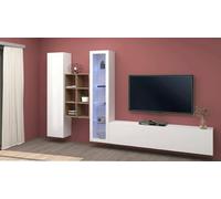 Dmora Parete attrezzata Eugenio, Set Salotto Porta TV a 3 Ante, Mobile Soggiorno Multiuso con vetrina e Luce LED, 100% Made in Italy, cm 320x30h180, Bianco Lucido