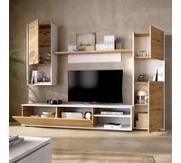Dmora Parete Attrezzata Foraker 41x220x180h cm Marrone Rovere Nodi 9 Ripiani Modulabile, Apertura Battente e a Ribalta