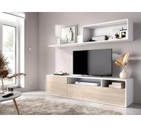 Dmora - Parete attrezzata Gabberi, Composizione soggiorno, Mobile salotto multiuso, Armadio porta TV, 180x35 h44 cm, Bianco e Rovere