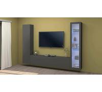 Dmora Parete attrezzata Girolamo, Set Salotto Porta TV a 3 Ante, Mobile Soggiorno Multiuso con vetrina e Luce LED, 100% Made in Italy, cm 260x30h180, Antracite