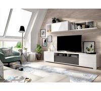 Dmora - Parete attrezzata Gruf, Set da soggiorno porta TV, Mobile salotto multiuso, 200x41h180 cm, Bianco e Antracite