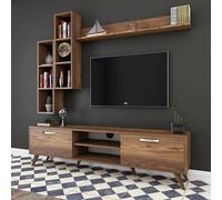 Dmora - Parete attrezzata Lokis, Composizione soggiorno, Mobile salotto multiuso, Armadio porta TV, 180x35 h49 cm, Noce
