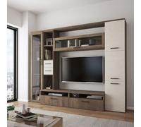 Dmora Parete Attrezzata Samoa Marrone Noce 5 Ripiani 2 Cassetti, Mobile Soggiorno Modulabile