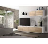 Dmora - Parete attrezzata Savannah, Mobile da soggiorno porta TV, Composizione set salotto, Set salotto con pensile, 200x41h43 cm, Bianco e Rovere