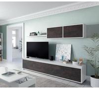 Dmora Parete attrezzata Savannah, Mobile da Soggiorno Porta TV, Composizione Set Salotto, Set Salotto con pensile, 200x41h43 cm, Bianco e Ossido