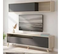 Dmora - Mobile porta TV Tambo, Set da soggiorno porta TV, Mobile salotto multiuso, 180x41h180 cm, Antracite e Rovere Nodi