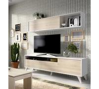 Dmora - Parete attrezzata Tambo, Composizione soggiorno, Mobile salotto multiuso, Armadio porta TV, 180x41 h180 cm, Bianco e Rovere