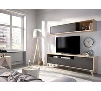 Dmora - Mobile porta TV Tambo, Set da soggiorno porta TV, Mobile salotto multiuso, 180x41h180 cm, Antracite e Rovere Nodi
