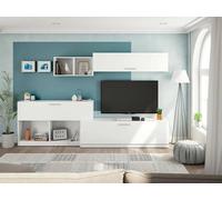 Dmora - Parete attrezzata Walnut, Set da soggiorno moderno, Mobile salotto multiuso, 260x41h222 cm, Bianco