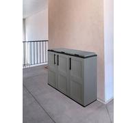 Dmora Pattumiera Aalst, Cestino portarifiuti, Bidone per Raccolta differenziata a 3 Ante, 100% Made in Italy, 102x37h84 cm, Grigio e Nero, Finitura Quadri