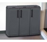 Dmora Pattumiera Aalst, Cestino portarifiuti, Bidone per Raccolta differenziata a 3 Ante, 100% Made in Italy, 102x37h84 cm, Grigio e Nero, Finitura Righe