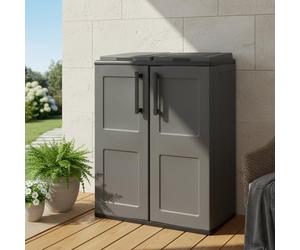 Dmora - Pattumiera Aarschot, Cestino portarifiuti, Bidone per raccolta differenziata 2 ante, 100% Made in Italy, 68x37h84 cm, Grigio e Nero, Finitura quadri