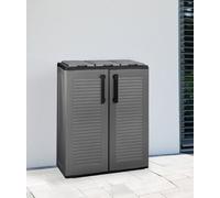 Dmora Pattumiera Andenne, Cestino portarifiuti, Bidone per Raccolta differenziata 2 Ante, 100% Made in Italy, 68x37h84 cm, Grigio e Nero, Finitura Righe