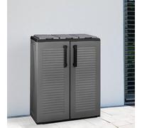 Dmora - Pattumiera Andenne, Cestino portarifiuti, Bidone per raccolta differenziata 2 ante, 100% Made in Italy, 68x37h84 cm, Grigio e Nero, Finitura righe