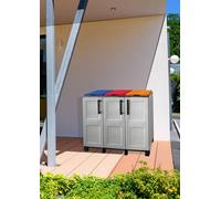 Dmora Armadio portarifiuti da esterno o interno, Mobile porta 3 sacchi a 3 ante, 100% Made in Italy, cm 102x37h90, colore Grigio chiaro e coperchi colorati