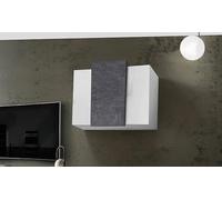 Dmora Pensile da parete, Made in Italy, a 3 ante, Mobile da soggiorno sospeso, cm 90x38h66, colore Bianco lucido e Grigio Cenere