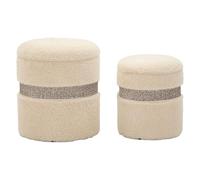 Dmora Pouf Contenitore Derrybridge 40x40x47h cm Bianco Crema set da 2 Forma Rotondo, Materiale Struttura in Tessuto