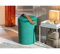 Dmora Pouf secchiello contenitore in velluto e maniglia in ecopelle, colore verde, cm 35x35x45
