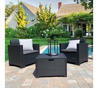 Dmora Salotto da Esterno Neptune, Set da Giardino con Cuscini, Salottino Indoor e Outdoor Effetto Rattan, 100% Made in Italy, Antracite