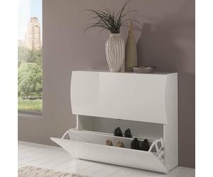 Dmora Scarpiera Andrea, Mobile Multiuso a 2 Ante a ribalta, Portascarpe da Ingresso, 100% Made in Italy, cm 101x27h82, Bianco Lucido