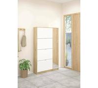 Dmora - Scarpiera Brie, Mobile portascarpe, Armadio da ingresso multiuso, Mobiletto per calzature, 99x24 h162 cm, Quercia e Bianco lucido