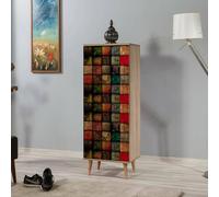 Dmora - Scarpiera Cebalrai, Mobile portascarpe, Armadio da Ingresso Multiuso, Mobiletto per Calzature, 50x38h135 cm, Quercia e Multicolore