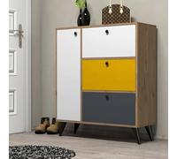 Dmora Scarpiera Celestria, Mobile portascarpe, Armadio da Ingresso Multiuso, Mobiletto per Calzature, 90x35 h105 cm, Quercia e Bianco