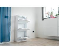 Dmora Scarpiera Eliseo, Mobile portascarpe in Metallo, Armadio da Ingresso Multiuso, Mobiletto per Calzature, 50x15h104 cm, Bianco