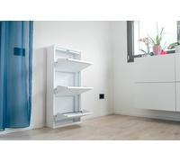 Dmora - Scarpiera Eliseo, Mobile portascarpe in metallo, Armadio da ingresso multiuso, Mobiletto per calzature, 50x15h104 cm, Bianco