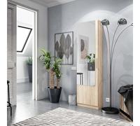 Dmora Scarpiera Eugene, Armadio portascarpe Alta a 1 Anta, Mobile portascarpe Moderno, Armadio da Ingresso con Specchio, 50x22h180 cm, Rovere