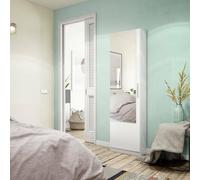 Dmora - Scarpiera Eugene, Armadio portascarpe alta a 1 anta, Mobile portascarpe moderno, Armadio da ingresso con specchio, 50x22h180 cm, Bianco