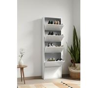 Dmora Scarpiera Isidro, Mobile portascarpe in Metallo, Armadio da Ingresso Multiuso, Mobiletto per Calzature, 50x15h172 cm, Bianco