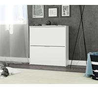 Dmora Louisville, Armadio portascarpe a 2 Ante a ribalta, Scarpiera Bassa da Ingresso, Mobile Basso, 75x22h76 cm, Pannello melaminico 15mm, Bianco,Grigio