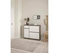 Dmora - Scarpiera Maxime, Mobile portascarpe, Armadio da Ingresso Multiuso, Mobiletto per Calzature, 109x32 h93 cm, Cemento e Bianco Lucido