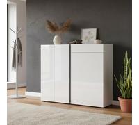 Dmora - Scarpiera Mbabane, Mobile portascarpe, Armadio da ingresso multiuso, Mobiletto per calzature, Made in Italy, 120x33h115 cm, Bianco lucido e Antracite