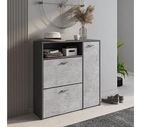 Dmora Scarpiera Moderna con 3 Ante, Portascarpe da Ingresso per 24 Paia di Scarpe, Ripiani Standard, Made in Italy, 91x27h94, Colore Antracite E Cemento