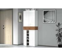 Dmora - Scarpiera Moris, Porta scarpe salvaspazio a 5 ante, Armadio multifunzione da ingresso, 76x38h200 cm, Bianco lucido e Rovere