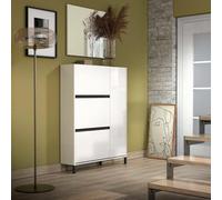 Dmora - Scarpiera Ouagadougou, Mobile portascarpe, Armadio da ingresso multiuso, Mobiletto per calzature, Made in Italy, 103x25h136 cm, Bianco lucido