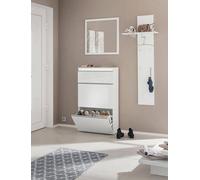 Dmora Scarpiera moderna, Made in Italy, a 2 ante e 1 anta a ribalta, Portascarpe da ingresso, cm 60x27h108, colore Bianco lucido