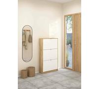 Dmora - Scarpiera Paris, Mobile portascarpe, Armadio da ingresso multiuso, Mobiletto per calzature, 70x24 h124 cm, Quercia e Bianco