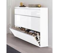 Dmora Scarpiera moderna, Made in Italy, a 2 ante e 1 anta a ribalta, Portascarpe da ingresso, cm 120x27h108, colore Bianco lucido