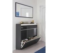 Dmora Scarpiera moderna, Made in Italy, a 2 ante e 1 anta a ribalta, Portascarpe da ingresso, cm 120x27h108, colore Antracite lucido