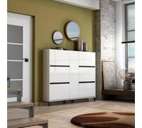 Dmora Scarpiera Praia, Mobile portascarpe, Armadio da Ingresso Multiuso, Mobiletto per Calzature, Made in Italy, 169x25h136 cm, Bianco Lucido