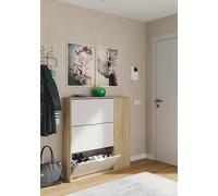 Dmora - Scarpiera Provo, Armadio portascarpe a 4 Ante, Mobile Basso Multiuso con 5 Ripiani, Scarpiera Moderna, 106x22h115 cm, Rovere e Bianco